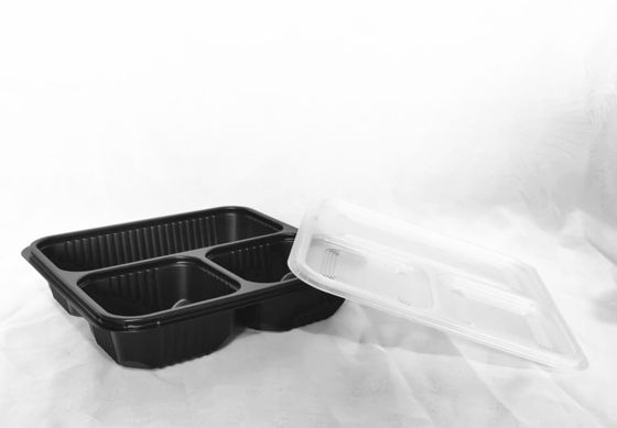 3 Dividers Disposable Plastic Food Packaging 192x192x40mm Disposable Compartment Tray With Lids